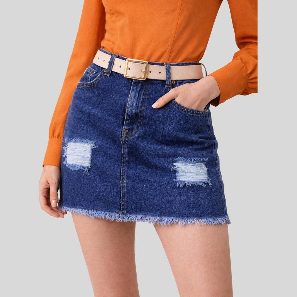 Falda Denim Oscura Desgastada