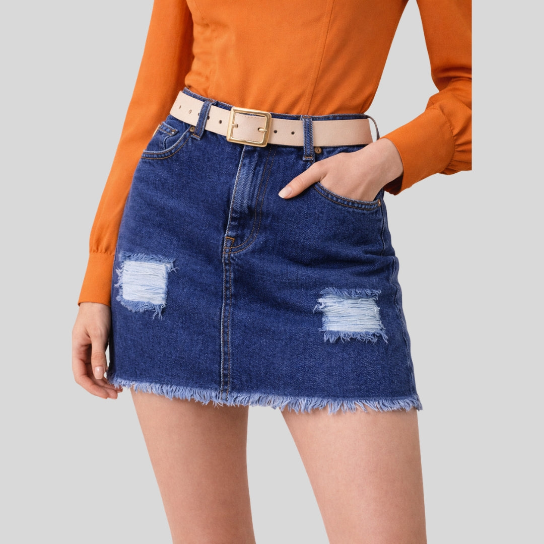 Falda Denim Oscura Desgastada