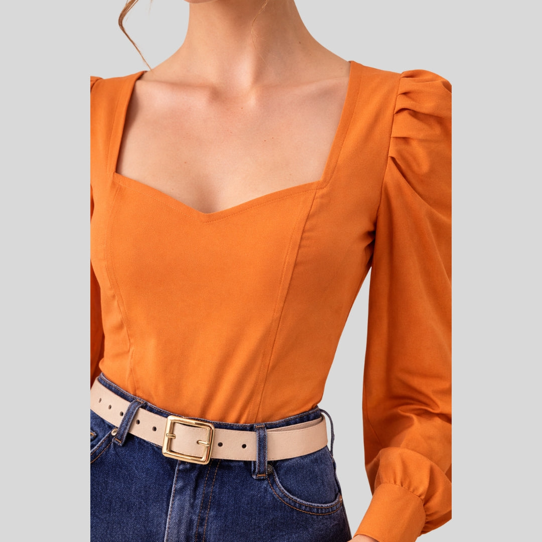 Blusa Escote Corazón Manga Abombada