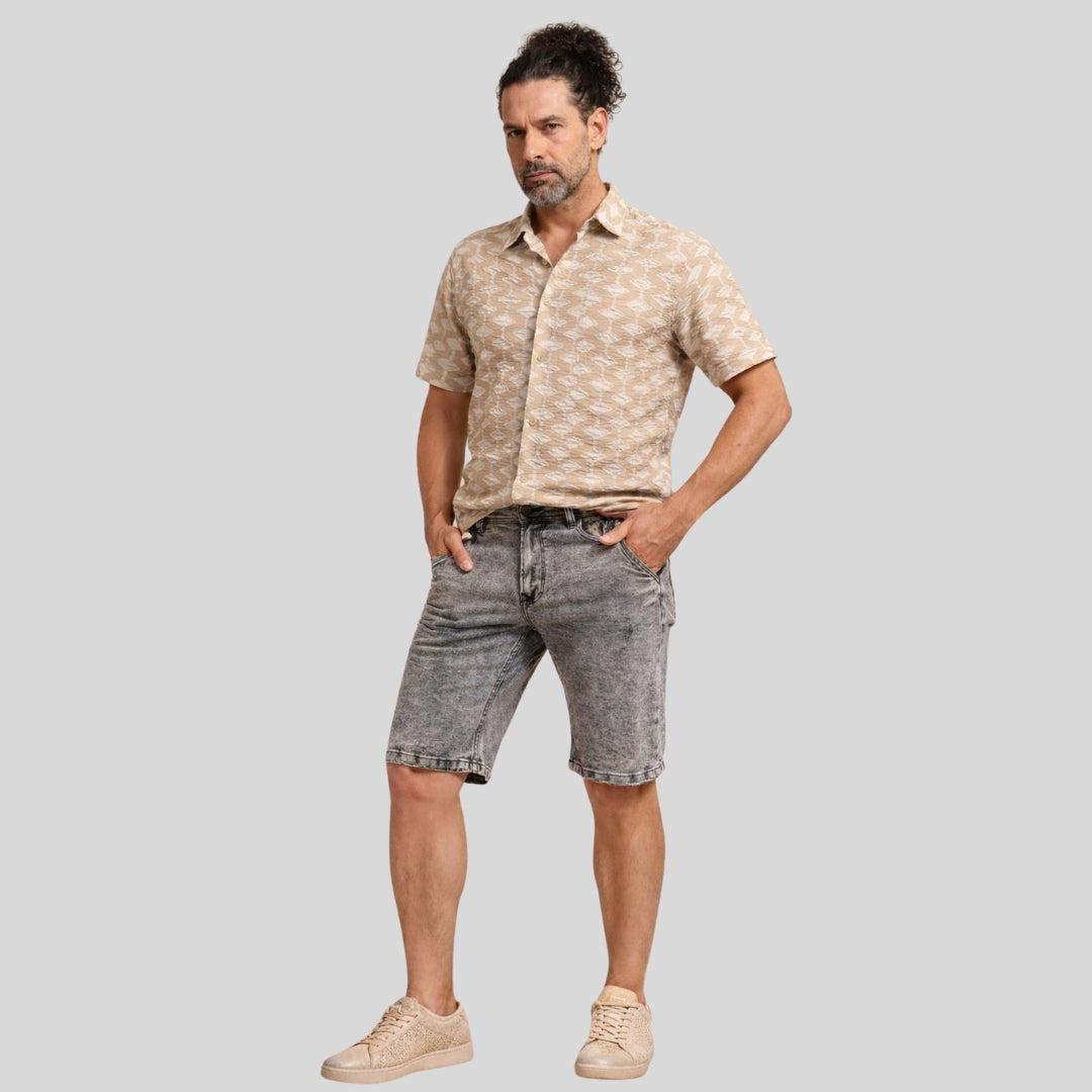 Camisa manga corta textura beige