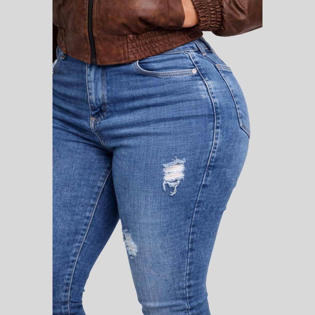 Jean Skinny Tiro Alto con Destroyer