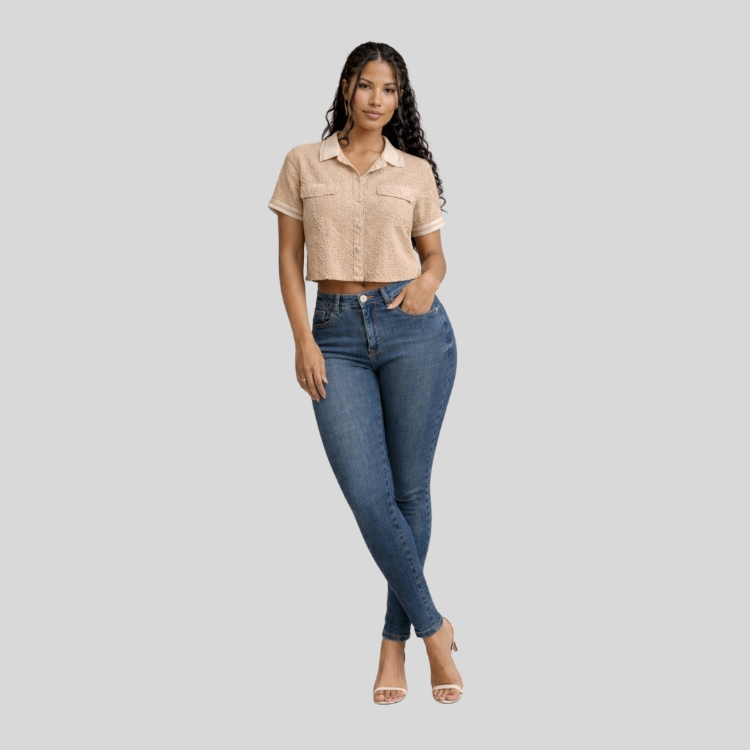 Jean Skinny Tiro Alto Azul Medio