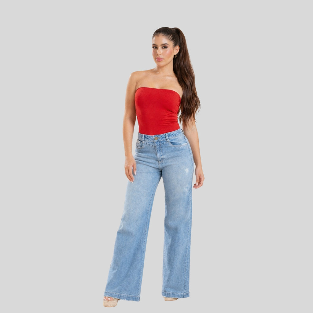 Jean Wide Leg Tiro Alto Azul Claro