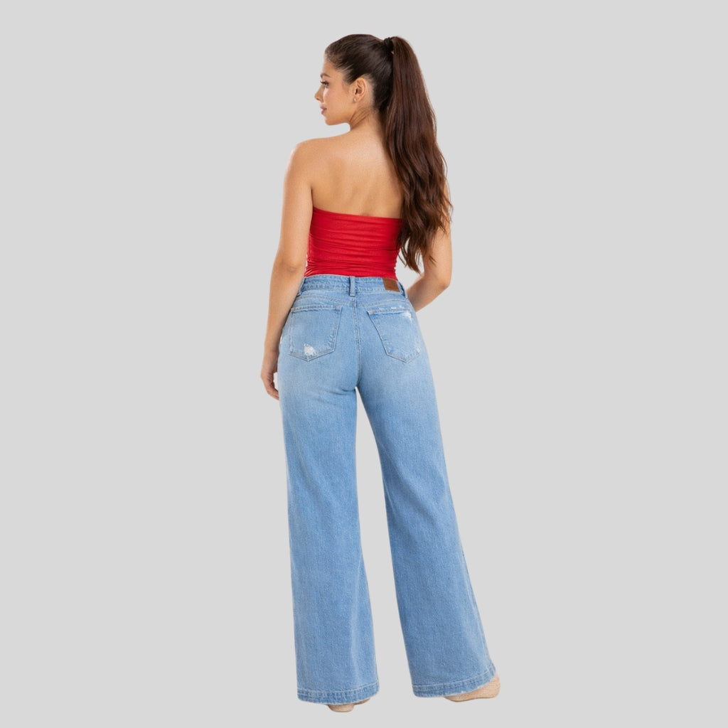 Jean Wide Leg Tiro Alto Azul Claro