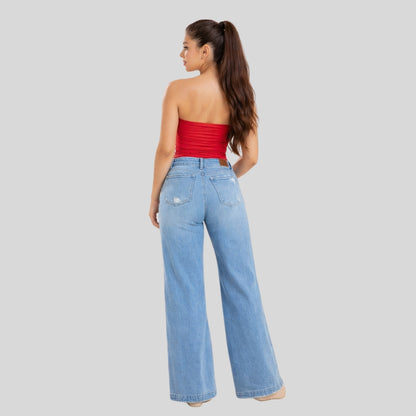 Jean Wide Leg Tiro Alto Azul Claro