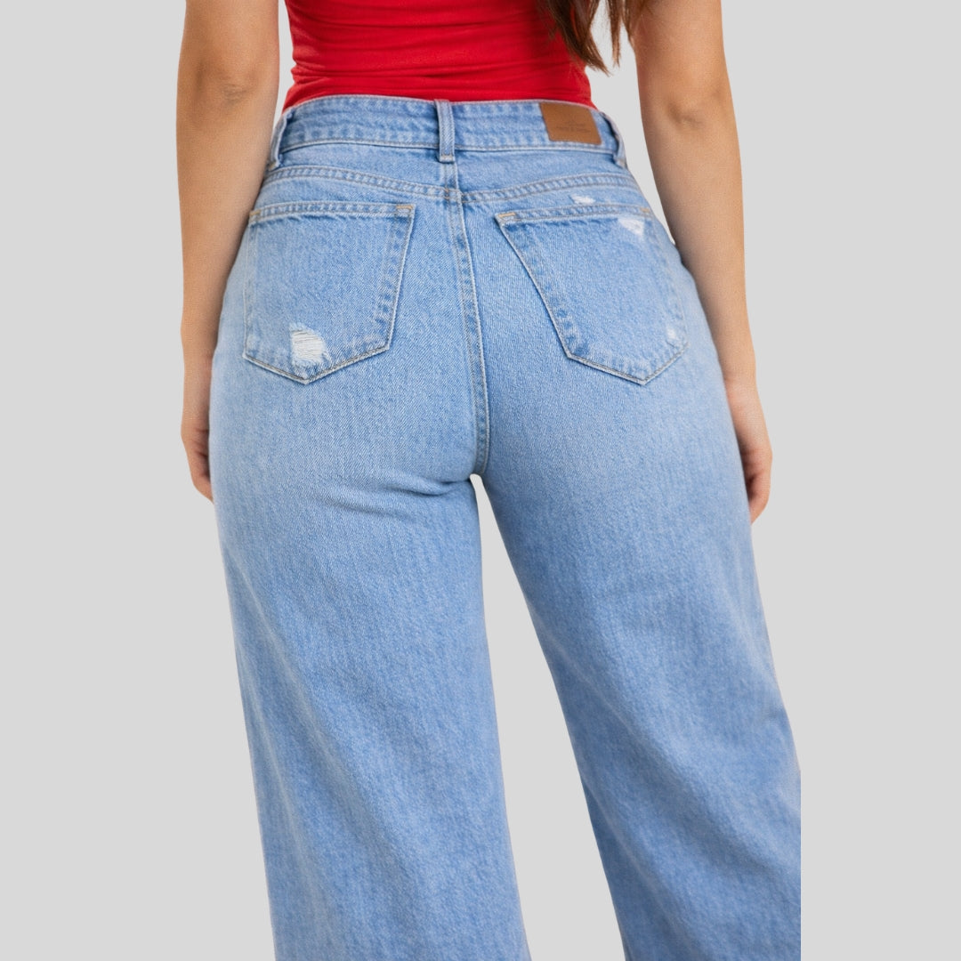 Jean Wide Leg Tiro Alto Azul Claro
