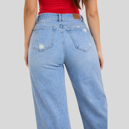Jean Wide Leg Tiro Alto Azul Claro