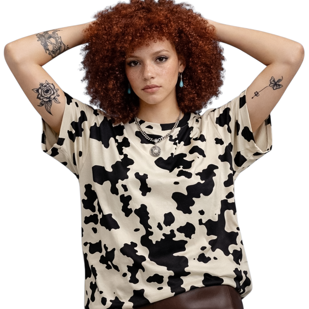 Camiseta Cow Print beige-negro